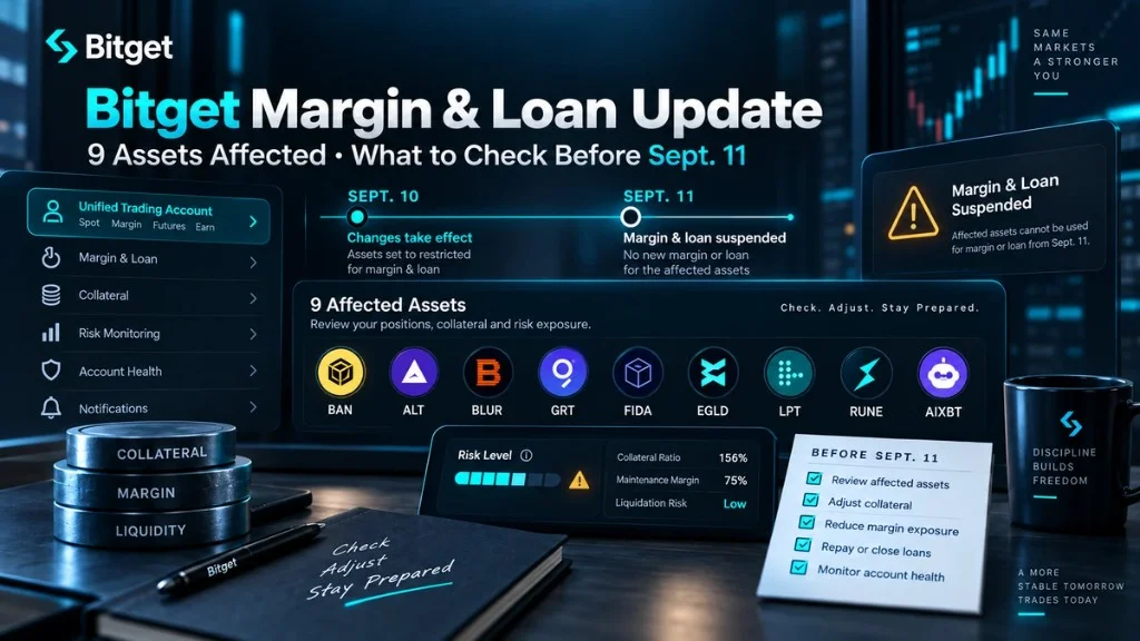 Bitget to Disable Margin and Loan Functions for 9 Assets: What to Check Before September 11