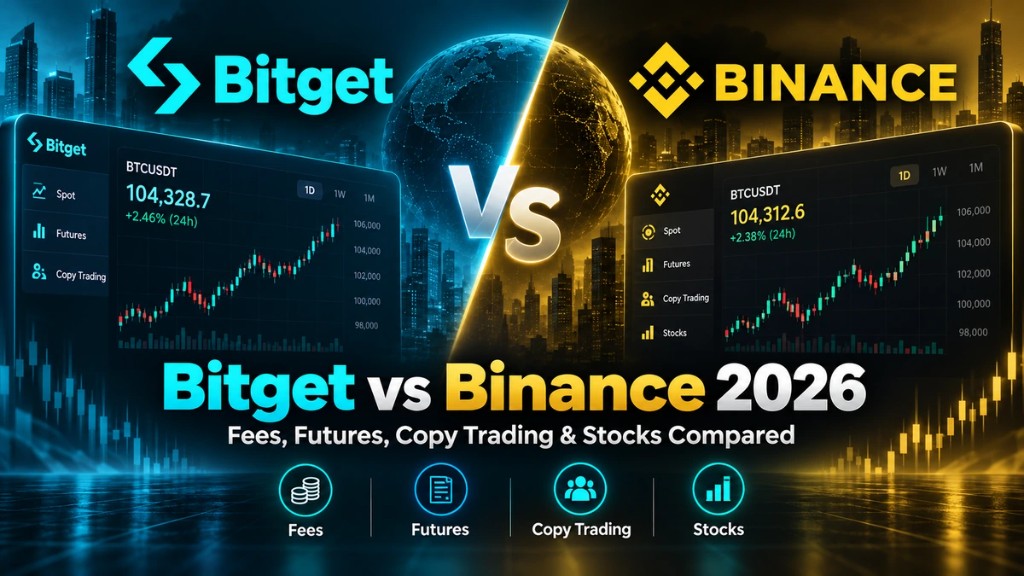 Bitget vs Binance 2026 cover on fees, futures, copy trading and stocks